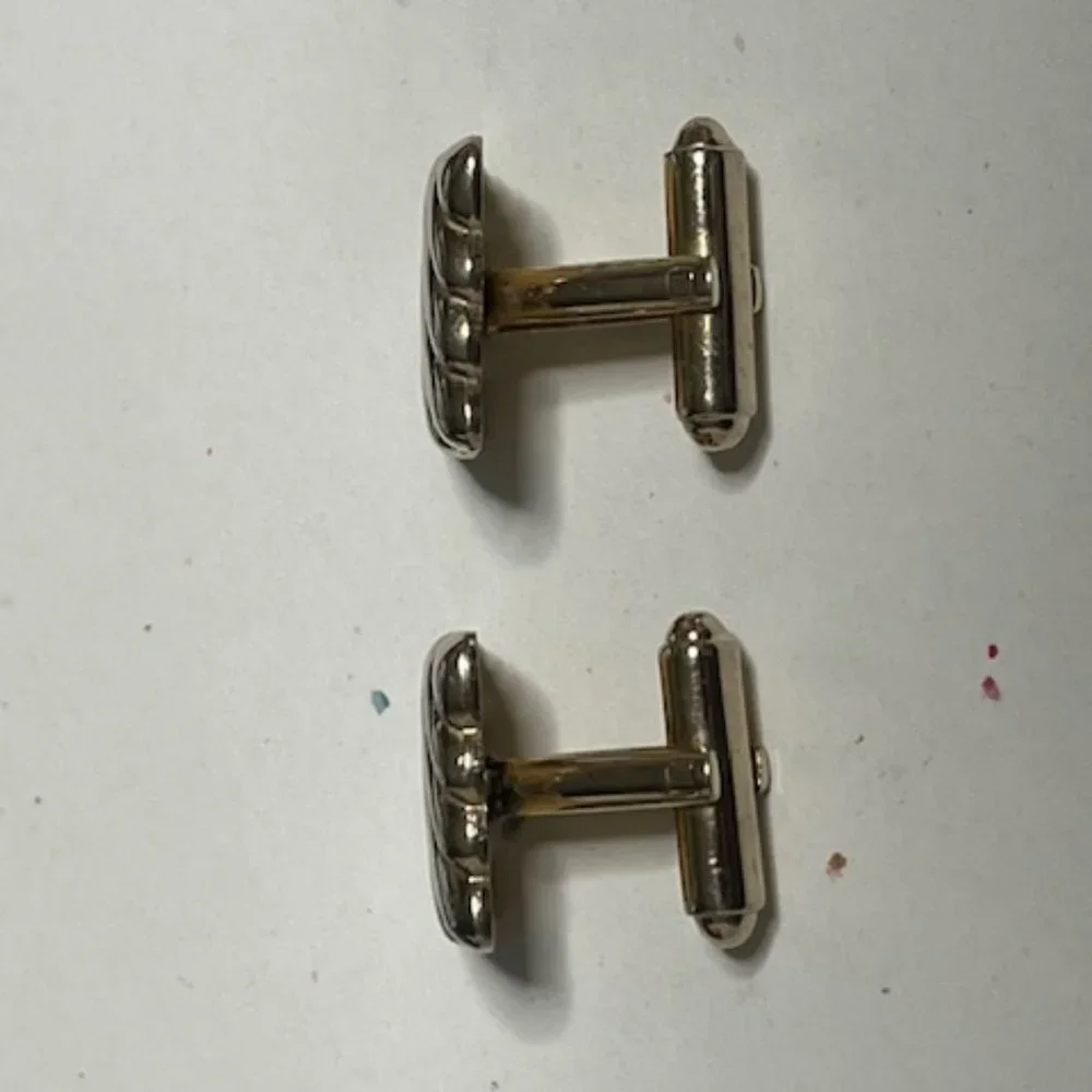 VTG Gold Tone Square Shaped Striped Ribbon Style Cuff Links Retro Gift
